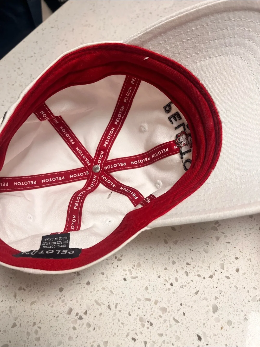 Peloton White Cap with Red Rose Embroidery